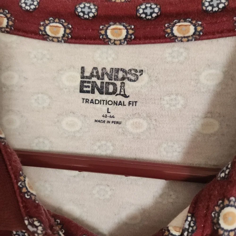 M41 Lands' End Men's Maroon Polo w Muti Color Dot Print